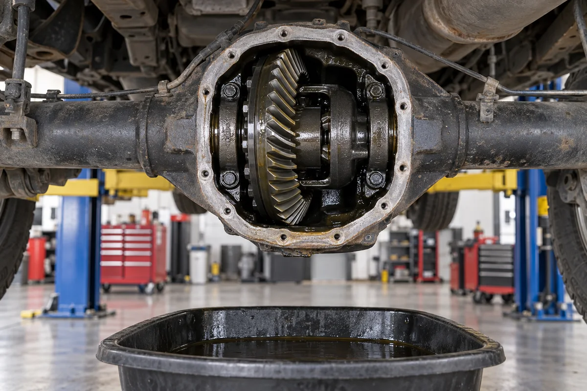 Rear differential with the cover removed