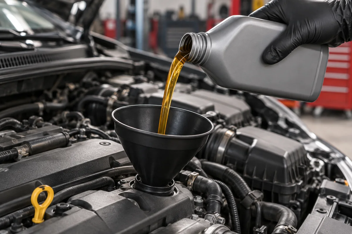 Motor oil being added through a funnel